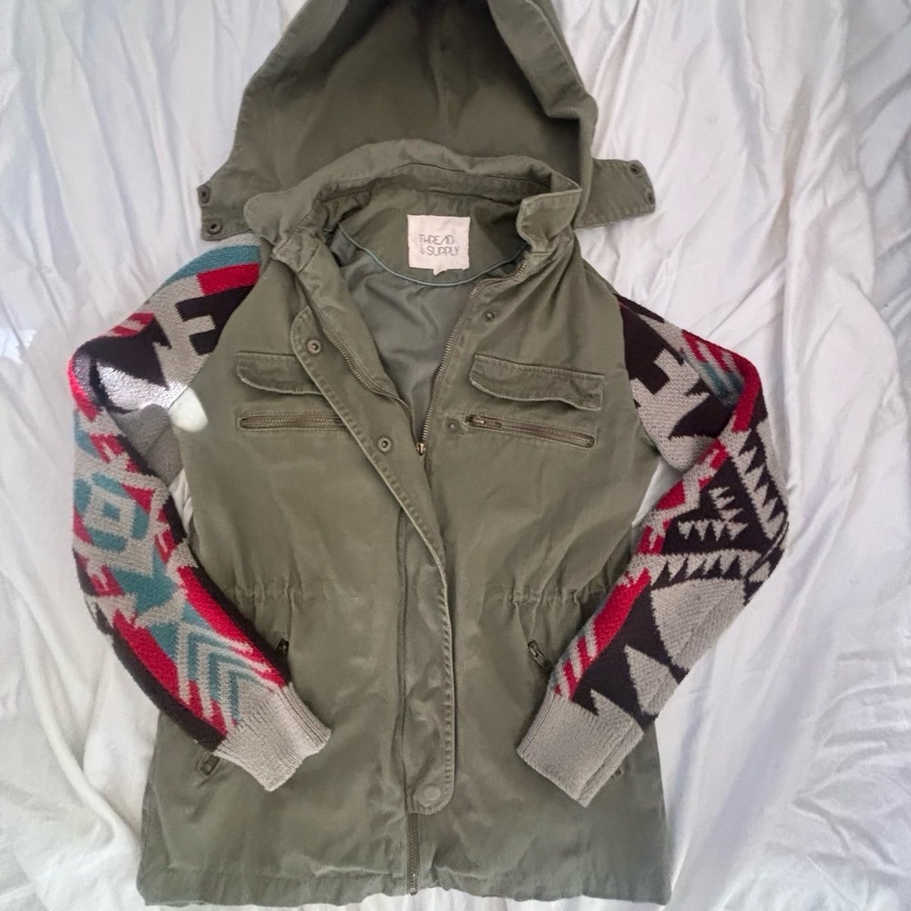 Thread & Supply Green Aztec Sweater Utility Army Jacket Size Small - Picture 3 of 9